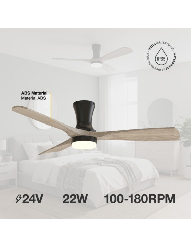 Ventilador Smart de Techo con Luz LED CCT 1300x300mm Madera Oscura 22W con Control Remoto Bluetooth