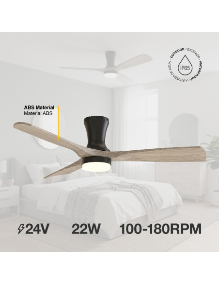 Ventilador Smart de Techo con Luz LED CCT 1300x300mm Madera Oscura 22W con Control Remoto Bluetooth