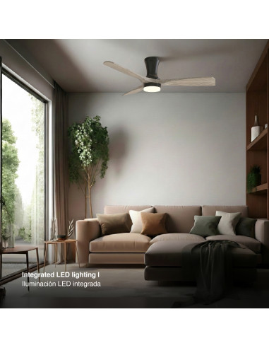 Ventilador Smart de Techo con Luz LED CCT 1300x300mm Madera Oscura 22W con Control Remoto Bluetooth