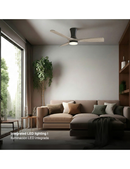Ventilador Smart de Techo con Luz LED CCT 1300x300mm Madera Oscura 22W con Control Remoto Bluetooth