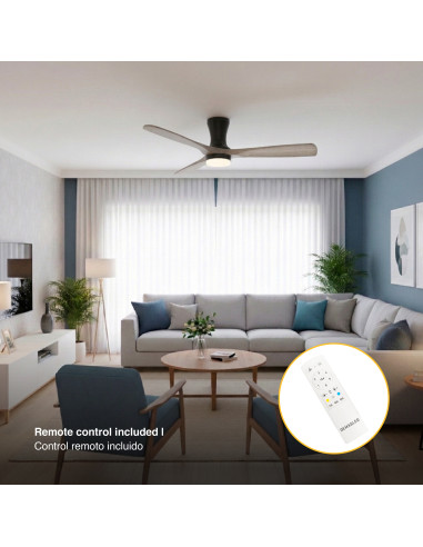 Ventilador Smart de Techo con Luz LED CCT 1300x300mm Madera Oscura 22W con Control Remoto Bluetooth