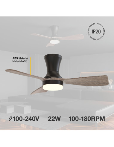 Ventilador de Techo con Luz LED CCT 920x265mm Madera Oscura 22W con Control Remoto AC100-240V I