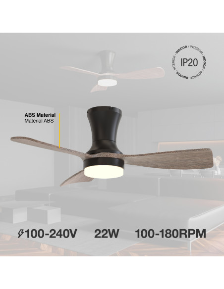 Ventilador de Techo con Luz LED CCT 920x265mm Madera Oscura 22W con Control Remoto AC100-240V I