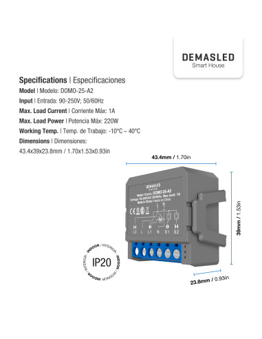Módulo Smart Switch Wifi para cortinas 1A 220V 2.4GHz