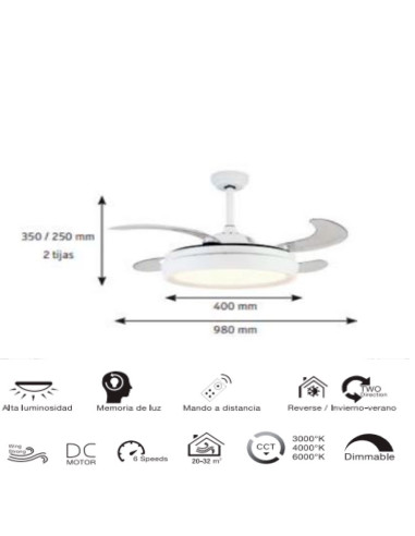 Ventilador 43W Blanco CCT 98cm Mini Niz