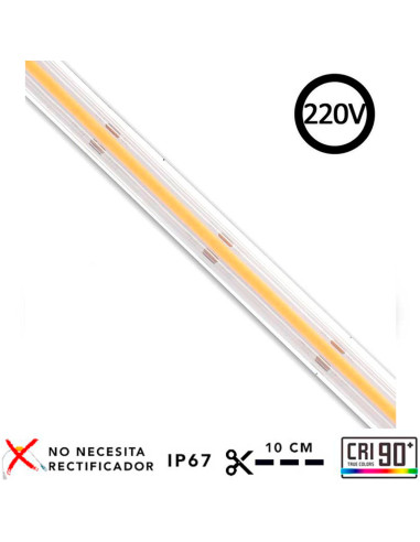 Tira LED IP67 COB 220V - 14W/m Blanco ultra cálido 2700K 1m