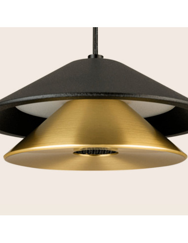 Lámpara colgante LED individual 9W Metal Negro y Dorado