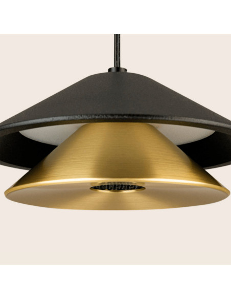 Lámpara colgante LED individual 9W Metal Negro y Dorado
