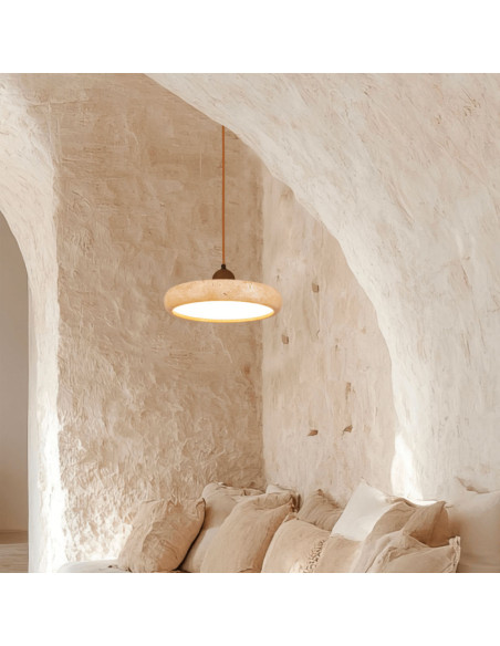 Lámpara colgante LED 22W 3000K de piedra natural y madera marrón