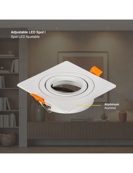 3 unidades Spot Cuadrado Ajustable GU10 91x91mm