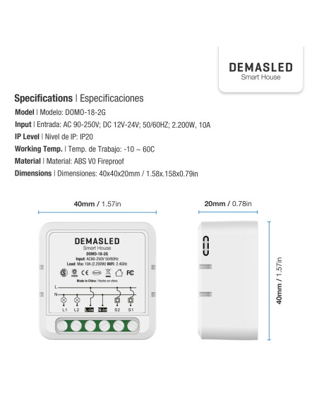 Tecla inalámbrica 2 efectos y Smart switch wifi y RF 2 efectos