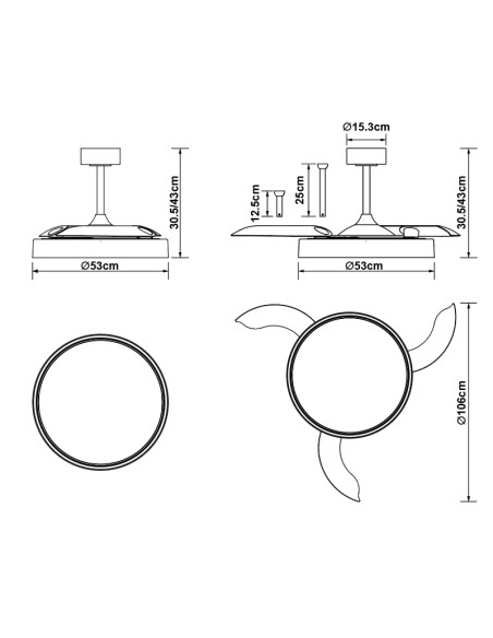 Ventilador de techo Glass Fan con luz LED 40W y mando, blanco - Mantra