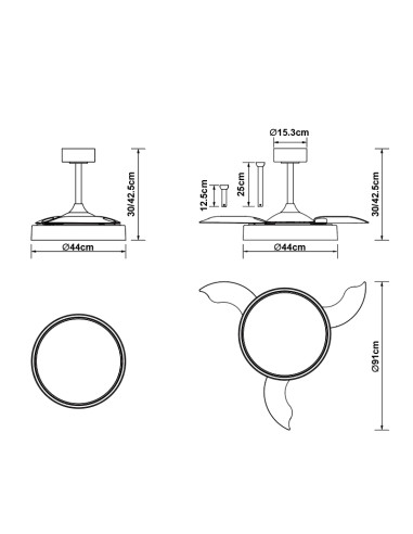 Ventilador de techo pequeño Glass Fan con luz LED 36W y mando, blanco - Mantra
