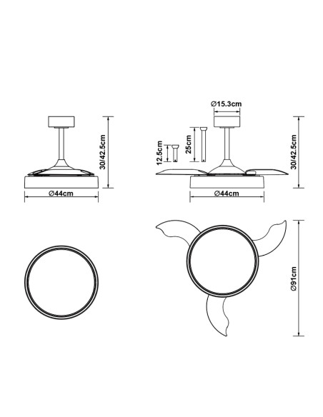 Ventilador de techo pequeño Glass Fan con luz LED 36W y mando, blanco - Mantra