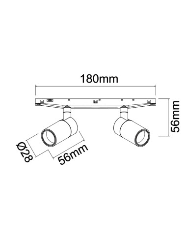 Foco LED doble para carril magnético Magneto Mini 5+5W 38º, negro - Mantra